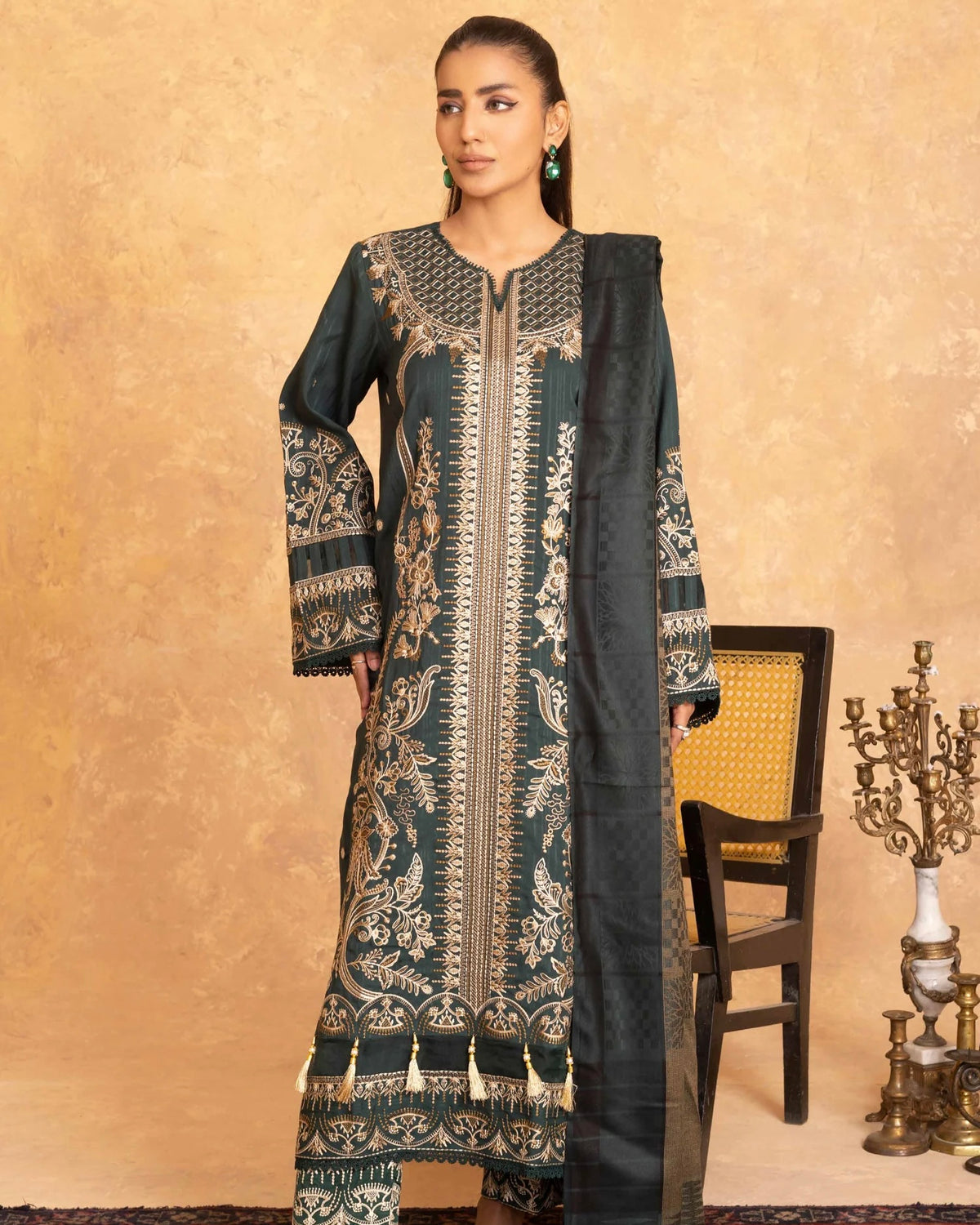Johra Amaaj | Emb Marina with Wool Shawl | Design 12