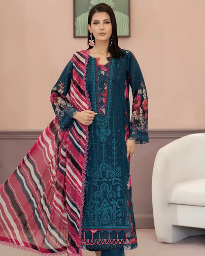 Johra Danoori | Embroidered Lawn with Chiffon Dupatta | Design 252