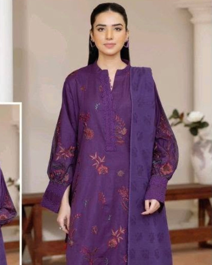 Johra Rifa | Embroidered Khaddar Jacquard Shawl | Design 525