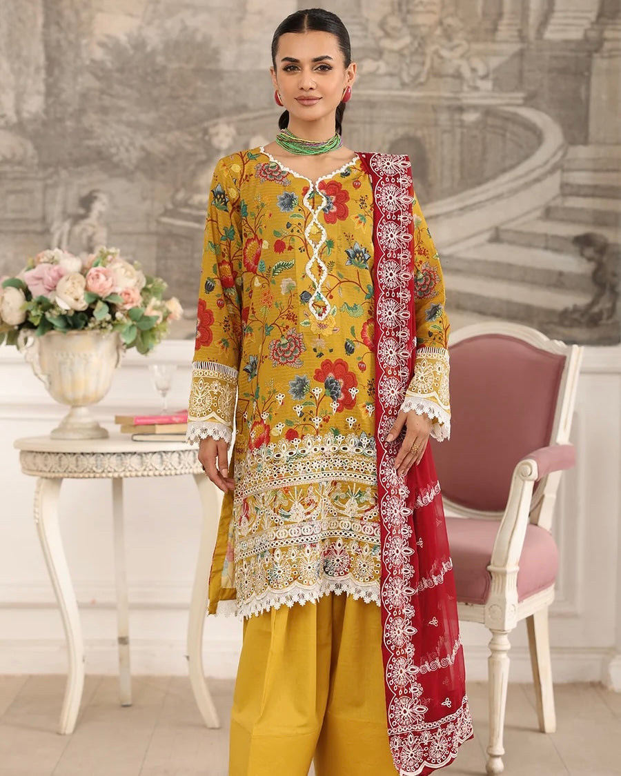 Johra Shamna | Emb Printed Lawn Emb Chiffon Dupatta | Design 1001