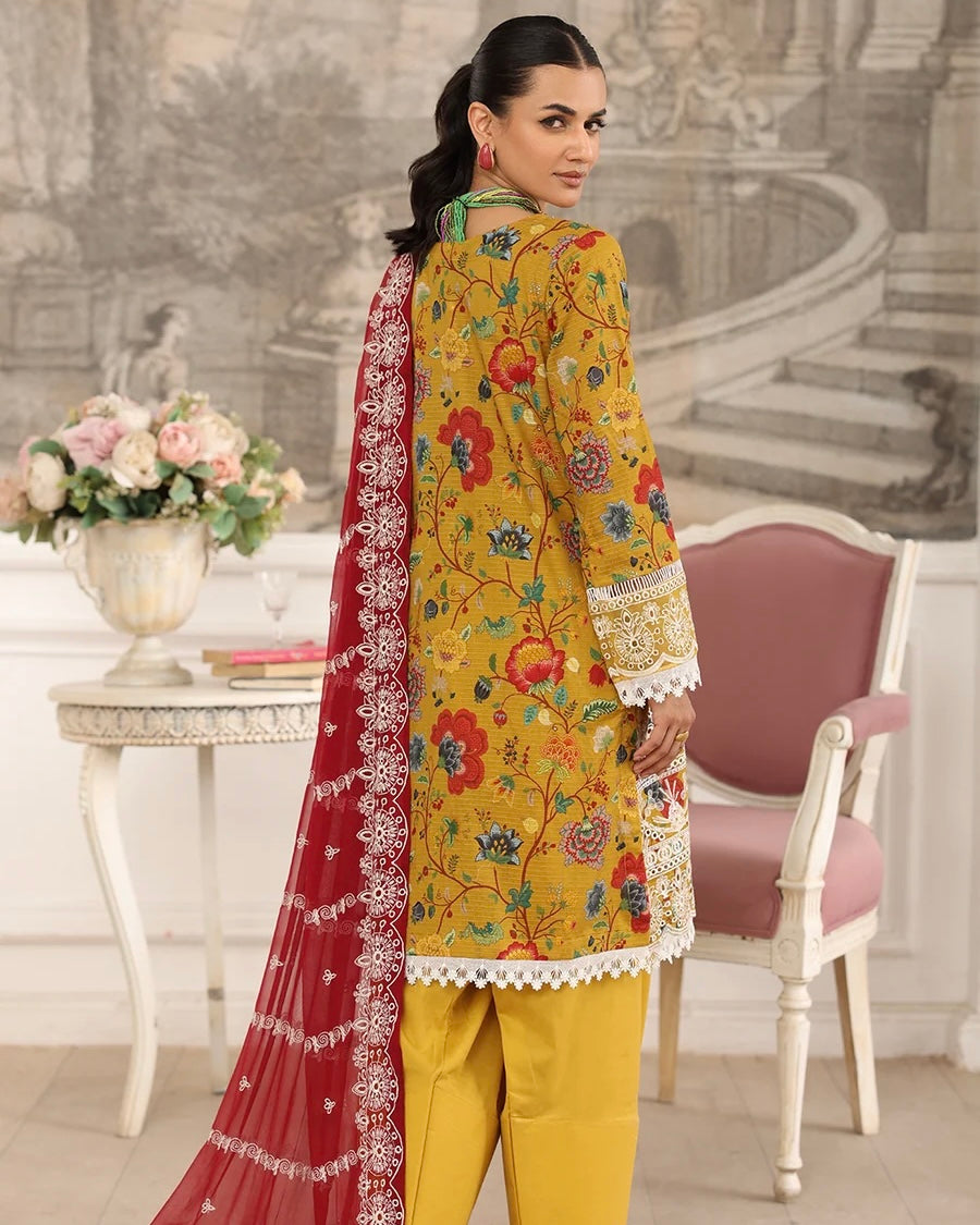 Johra Shamna | Emb Printed Lawn Emb Chiffon Dupatta | Design 1001