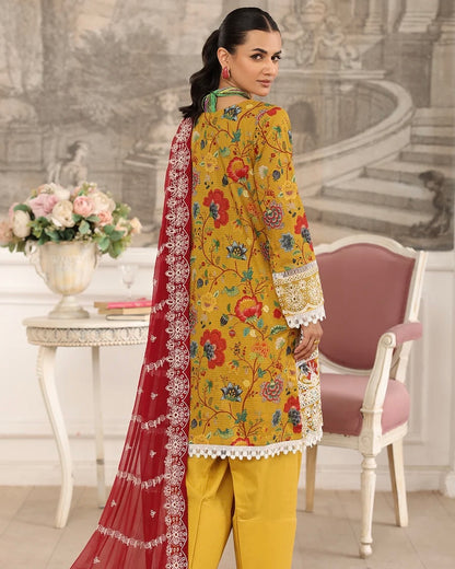 Johra Shamna | Emb Printed Lawn Emb Chiffon Dupatta | Design 1001