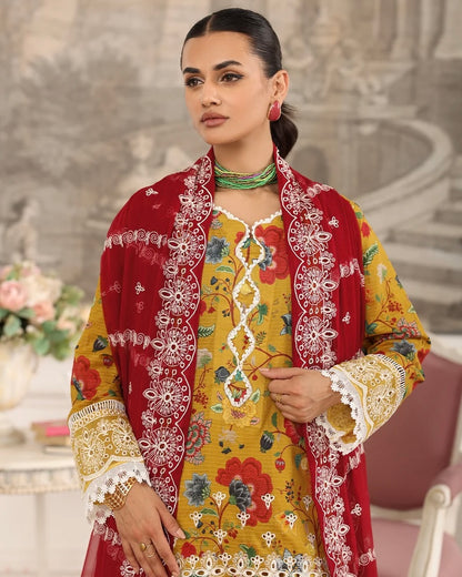 Johra Shamna | Emb Printed Lawn Emb Chiffon Dupatta | Design 1001