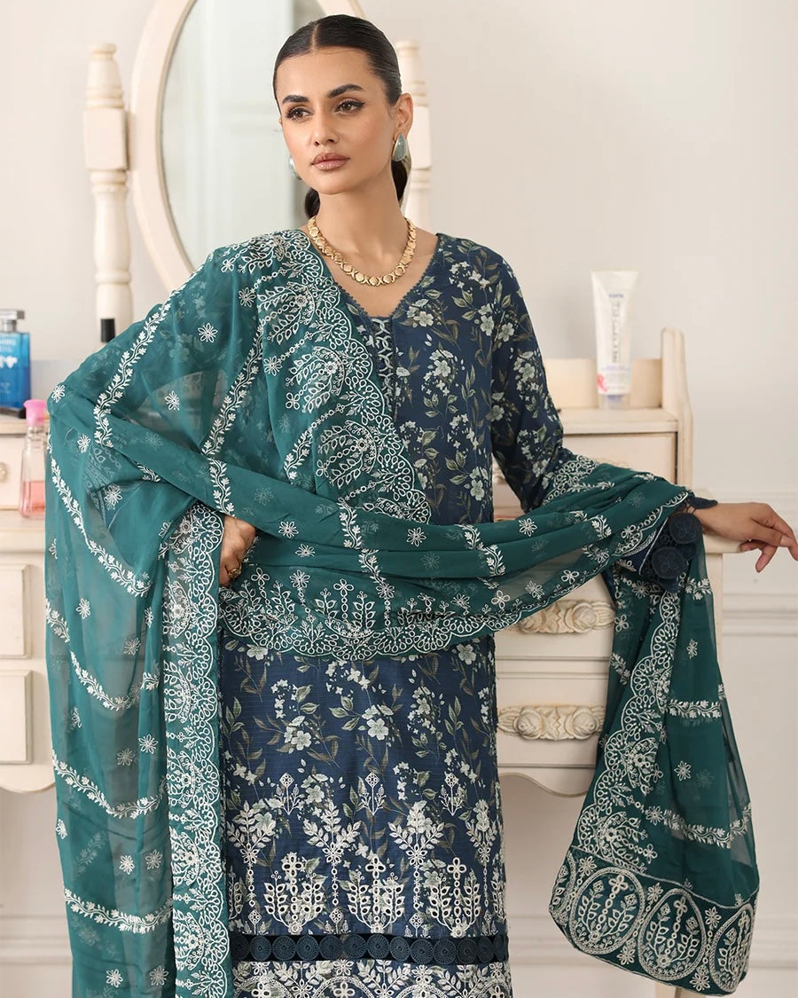 Johra Shamna | Emb Printed Lawn Emb Chiffon Dupatta | Design 999