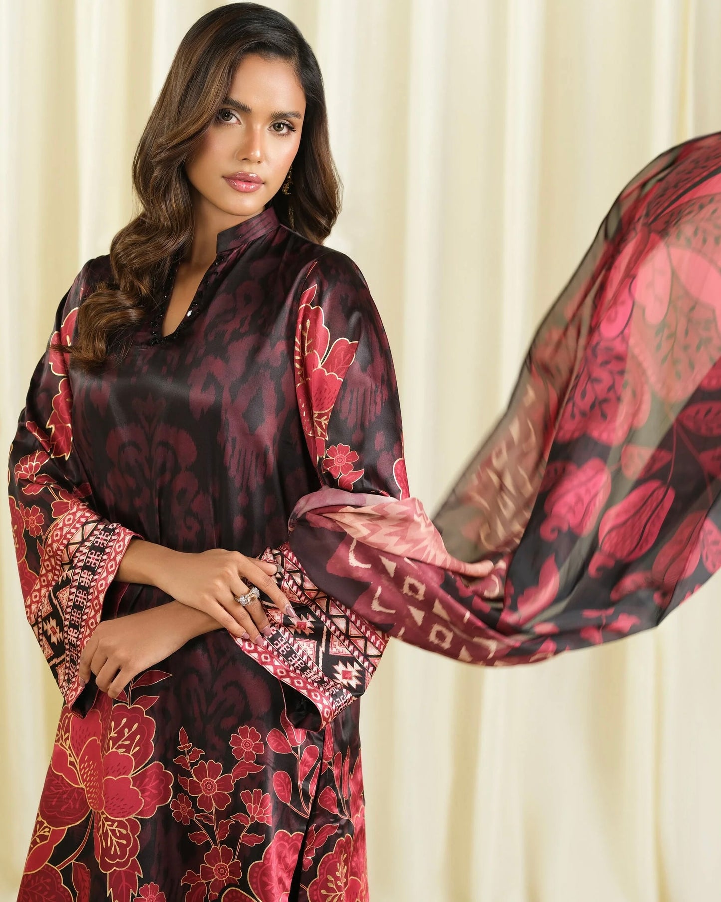 Sapphire | Foil Printed Satin Silk | Design V04