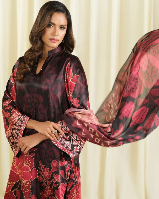 Sapphire | Foil Printed Satin Silk | Design V04